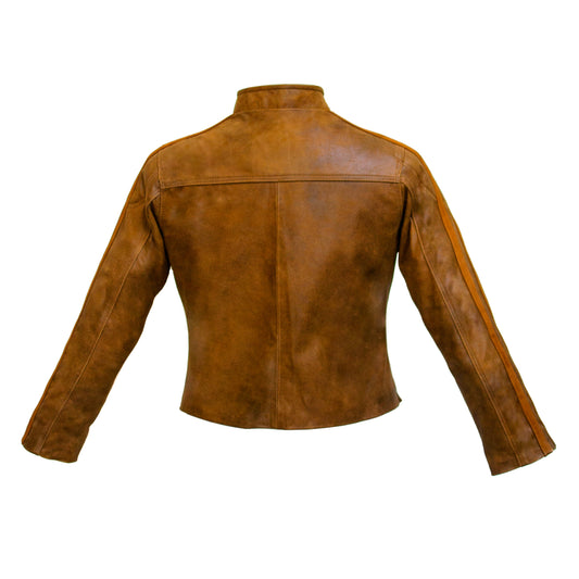 CHAMARRA CRACKELADA EN PIEL DE BORREGO CAFÉ PARA DAMA- DOP302