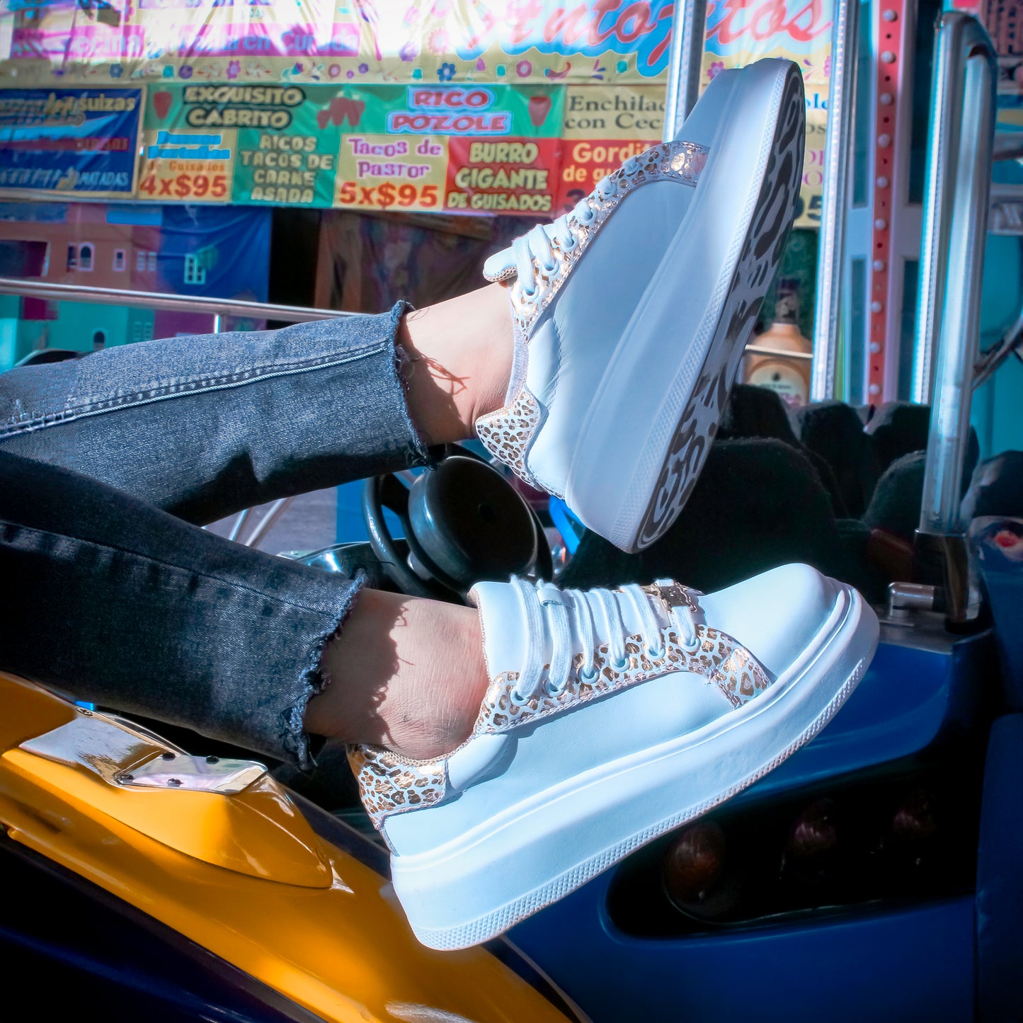 TENIS SNEAKER PARA DAMA EN PIEL CABRA LÍNEA "COLORS" CON PIEL DE BECERRO BLANCO - POW093J