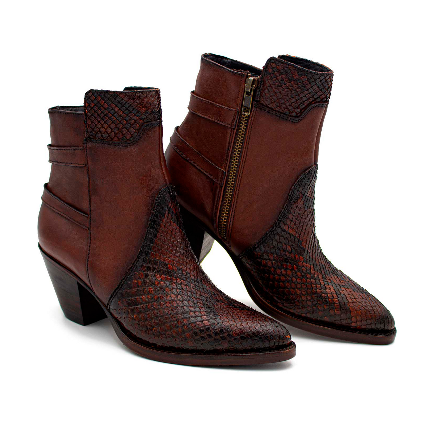 BOTÍN DE PIEL EXÓTICA CON APLICACIONES DE PITÓN PARA DAMA - DBV256G