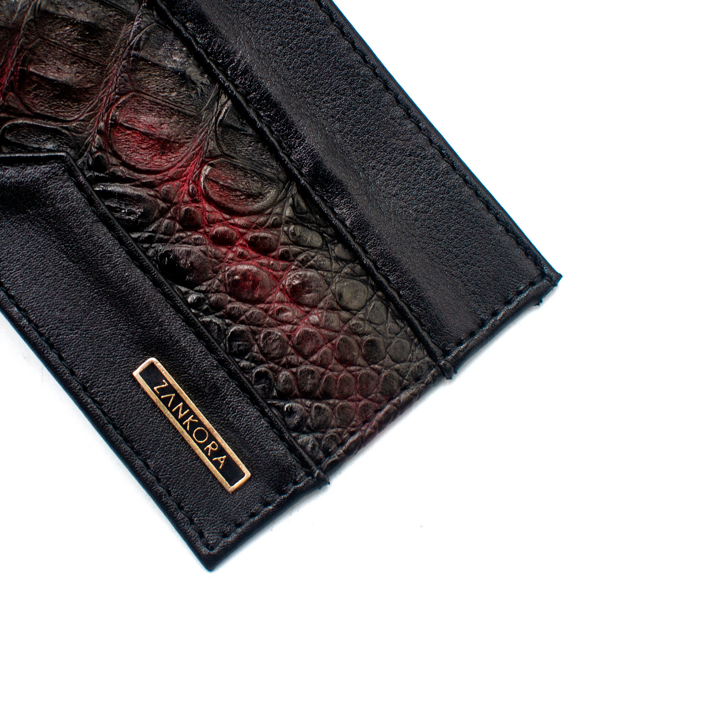 CARTERA EN PIEL GENUINA DE COCODRILO NEGRO Y ROJIZO - DIE023