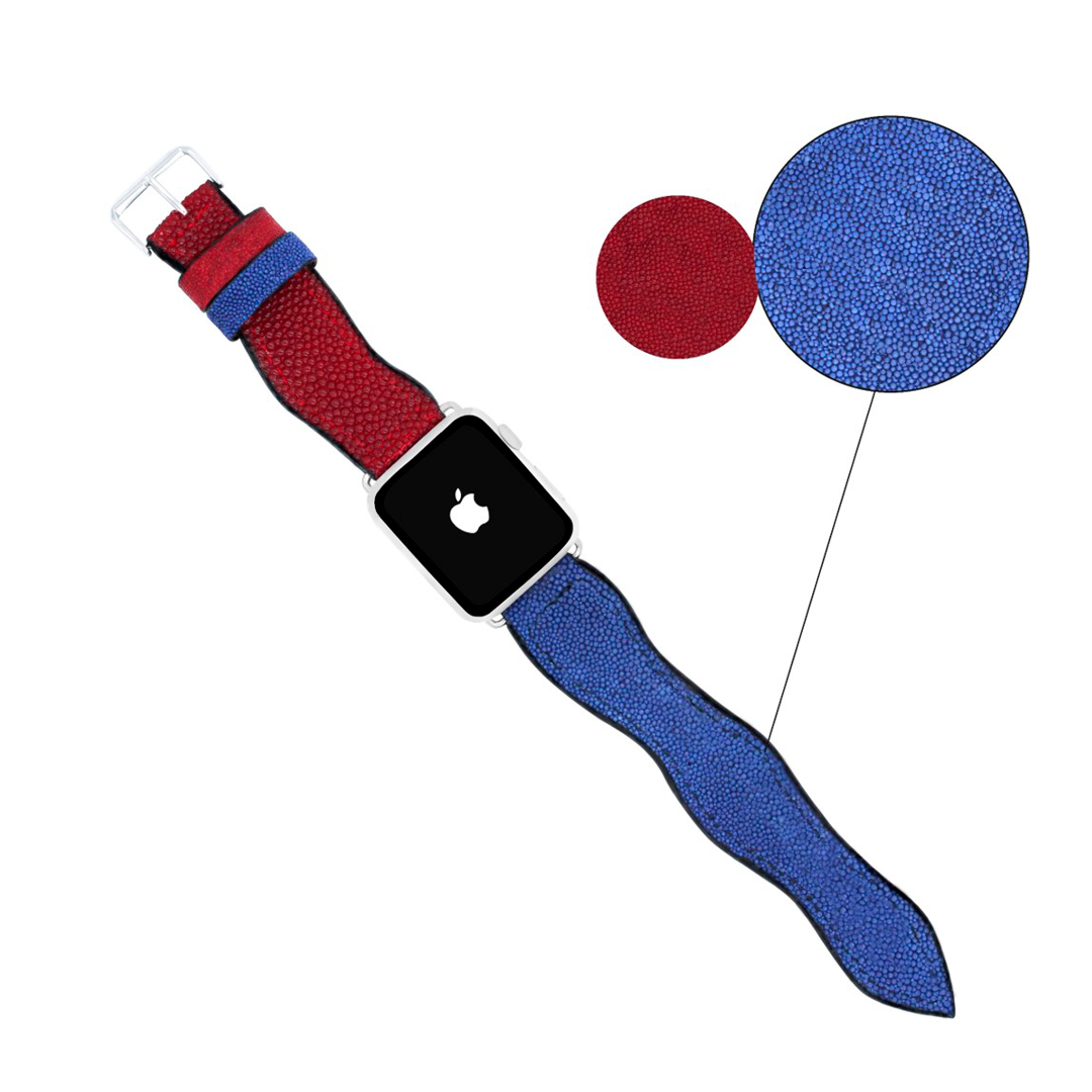 CORREA PARA RELOJ EN MANO EN PIEL GENUINA DE MANTARRAYA ROJO Y AZUL - CWE12D