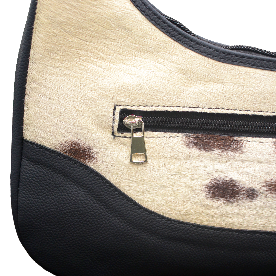 BOLSA EN PIEL GENUINA DE RES NEGRO Y PIEL DE VACA - VQT7O63
