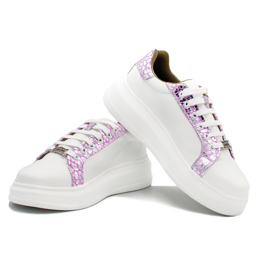 TENIS SNEAKER PARA DAMA EN PIEL CABRA LÍNEA "COLORS" CON PIEL DE BECERRO BLANCO - POW093J