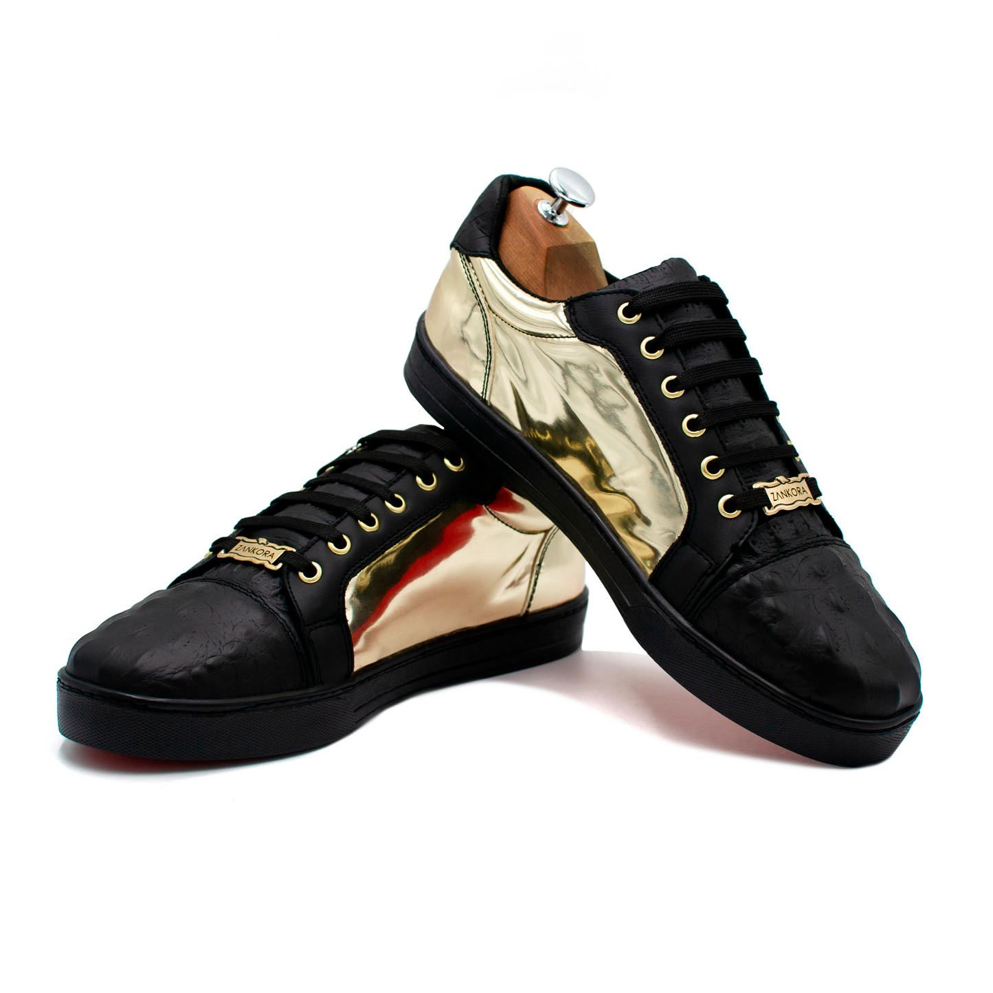 TENIS SNEAKER EN PIEL GRABADA EN NUCA DE COCODRILO Y SINTÉNTICO CHAROL - FOP302