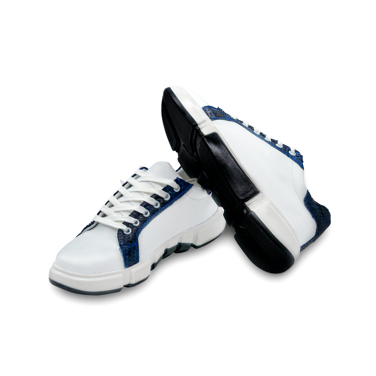 TENIS SNEAKERS BLANCOS DE BECERRO Y EN PIEL GENUINA DE PITÓN - HAG785G