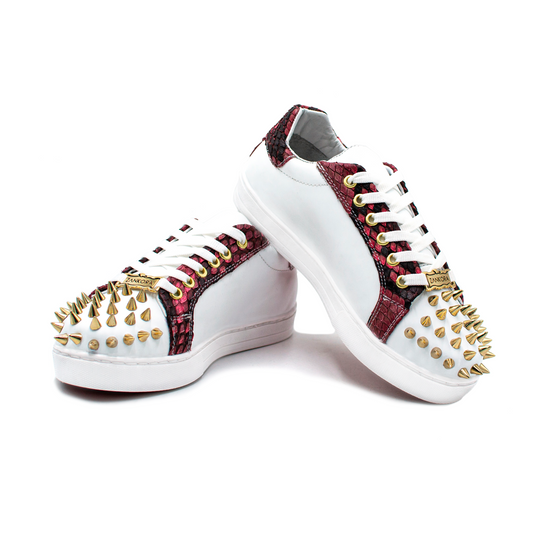 TENIS SNEAKERS DE BECERRO ITALIANO CON PIEL GENUINA DE PITÓN ROJO Y ESTOPEROLES - JSW902K