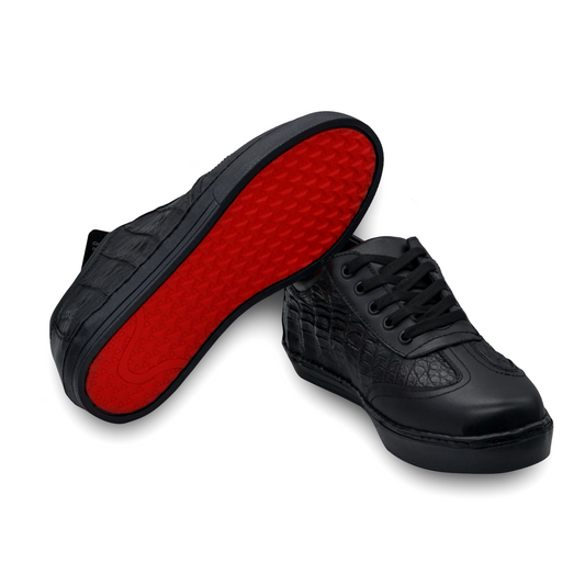 TENIS SNEAKERS NEGROS EN PIEL GENUINA DE COCODRILO Y BECERRO ITALIANO - GTR456R