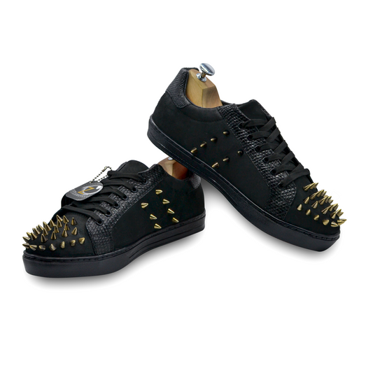 TENIS SNEAKERS NEGROS DE PIEL NOBUCK Y LIZARD - GAU876G