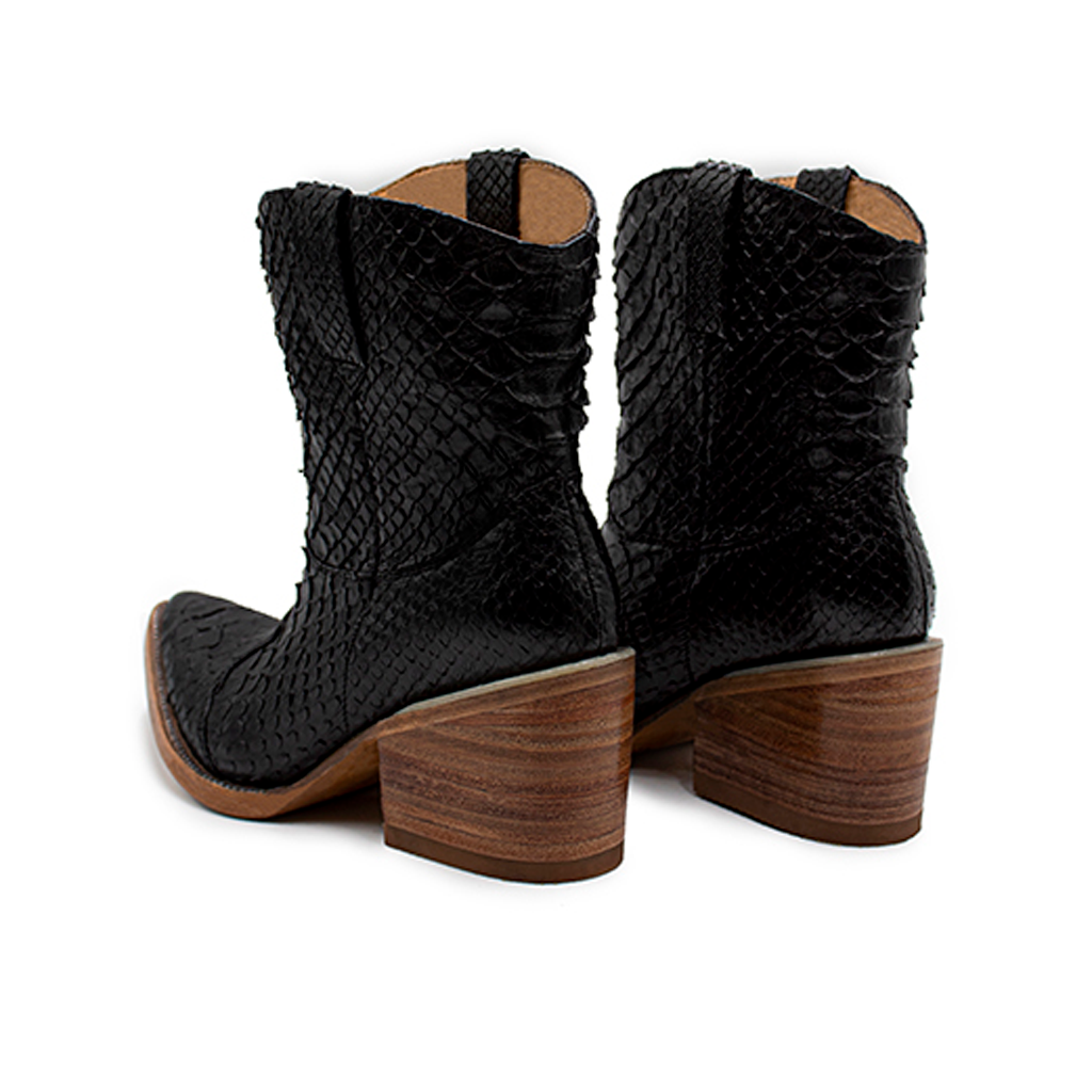 BOTINES PARA DAMA DE PIEL EXÓTICA DE PITÓN NEGRO - DBV86P
