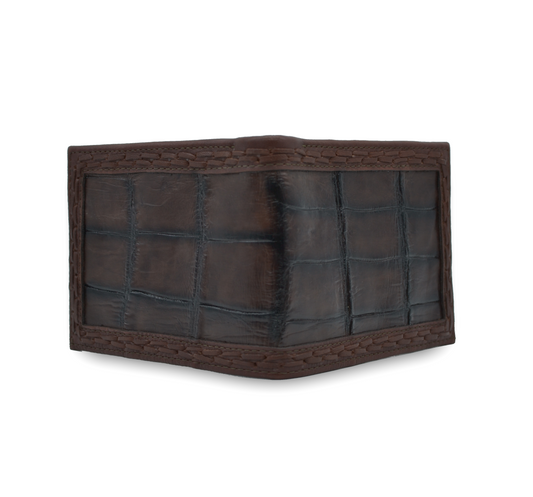 CARTERA DE PIEL EXÓTICA DE PANZA DE COCODRILO CAFÉ TERRENAL