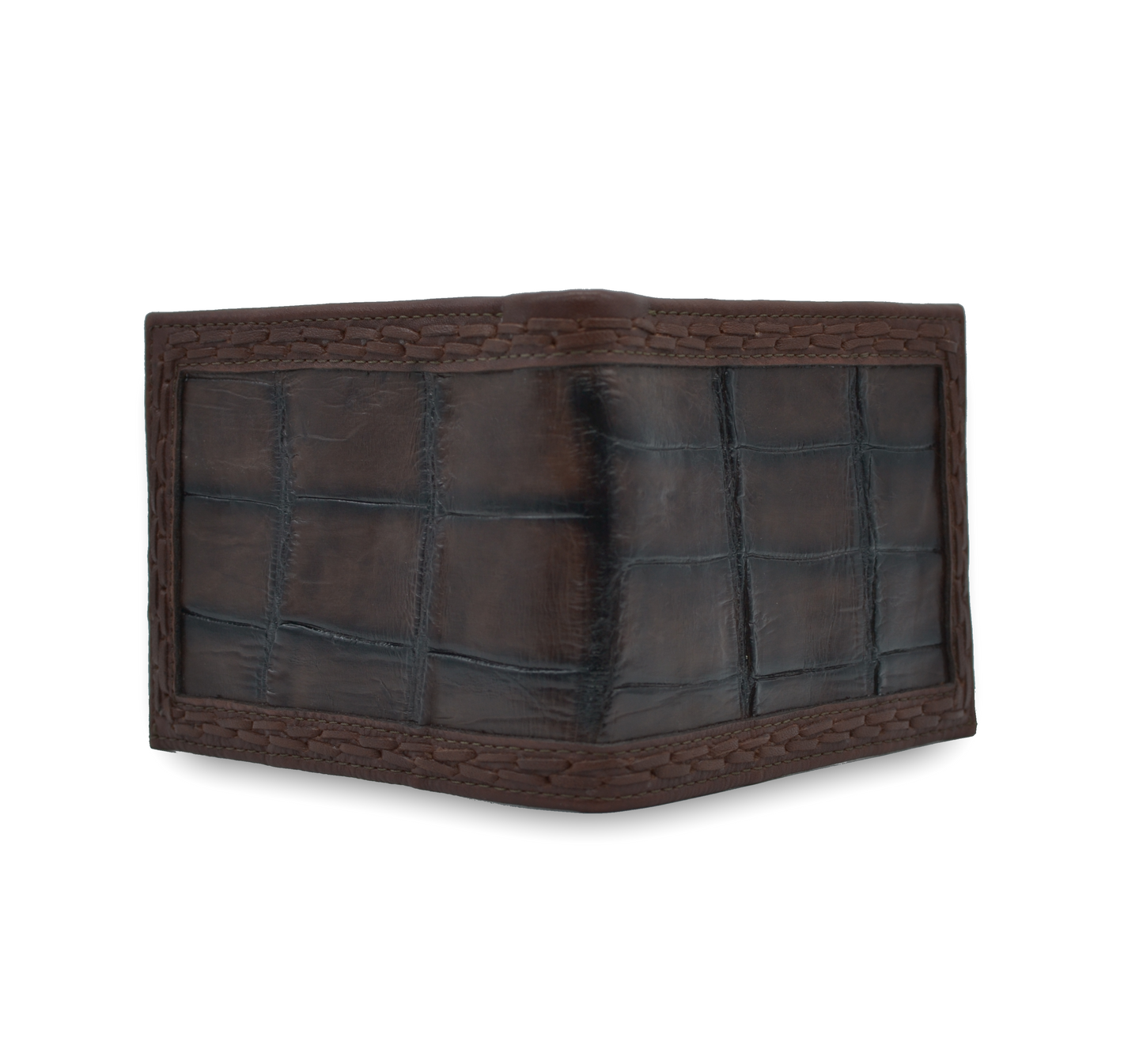 CARTERA DE PIEL EXÓTICA DE PANZA DE COCODRILO CAFÉ TERRENAL