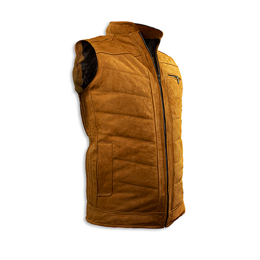 CHALECO PARA CABALLERO DE PIEL NOBUCK COLOR MIEL - JKM42