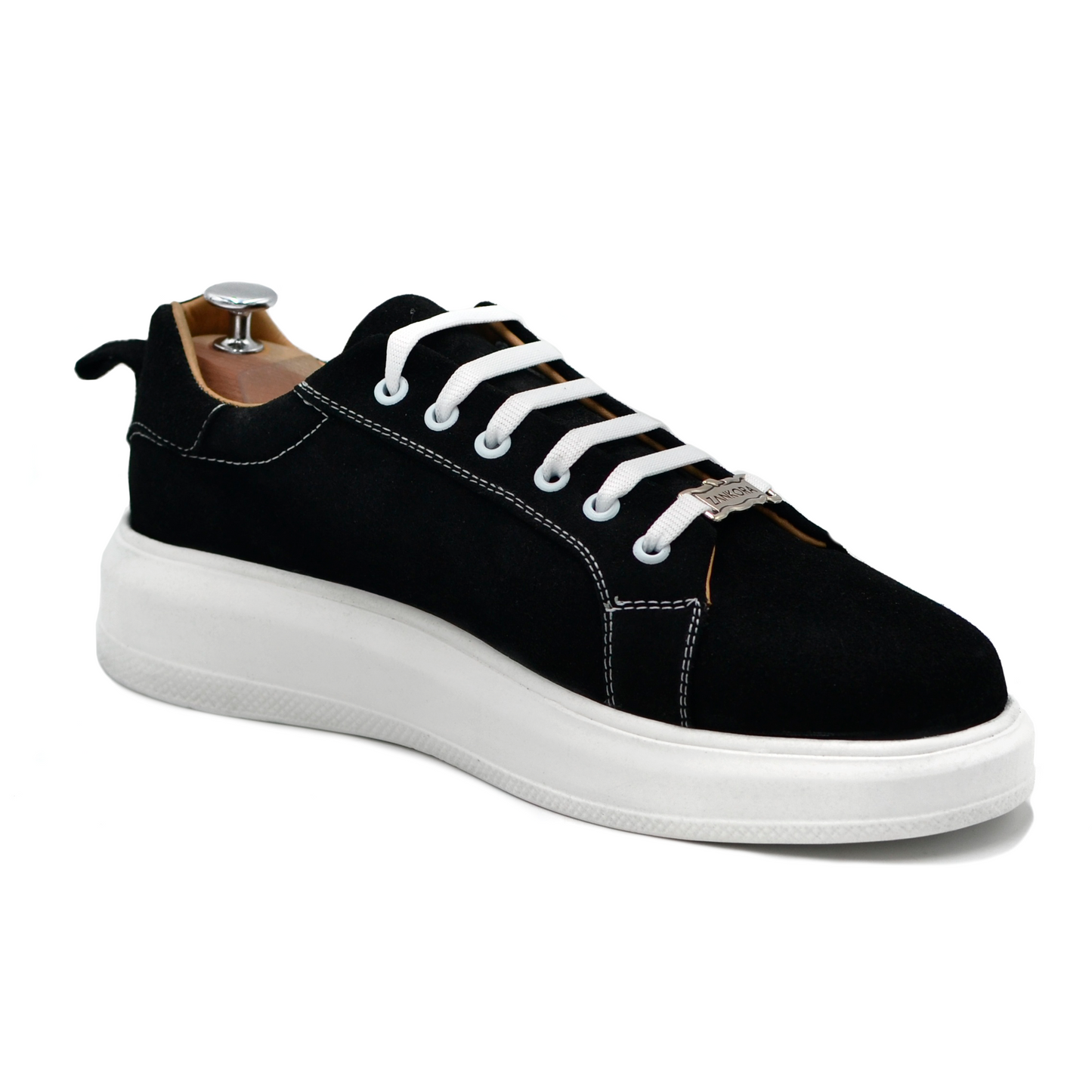 TENIS SNEAKERS MODELO MÓNACO EN PIEL GAMUZA NEGRO - KJI98I