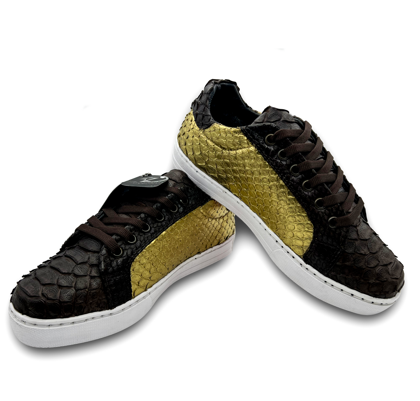 TENIS SNEAKERS CAFÉS CON DORADO DE PIEL PITÓN - HGE309