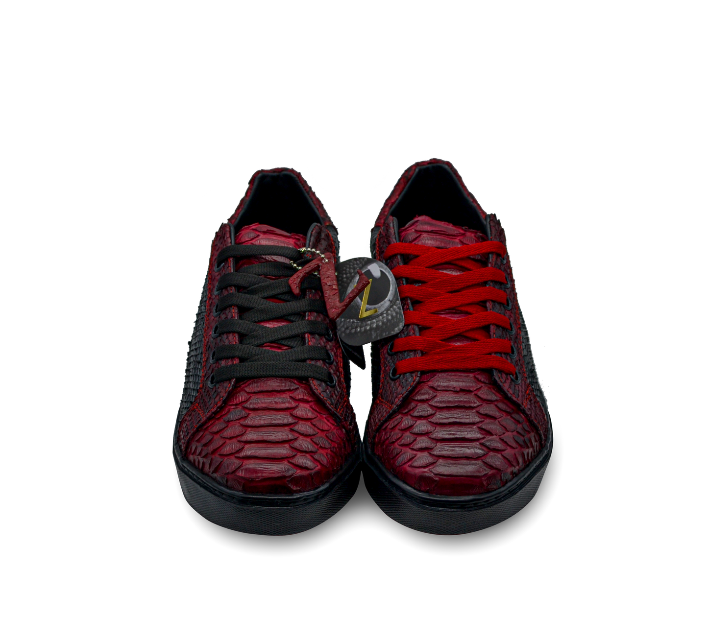 TENIS SNEAKERS NEGRO CON ROJO COMPLETAMENTE DE PITÓN - JAI986H