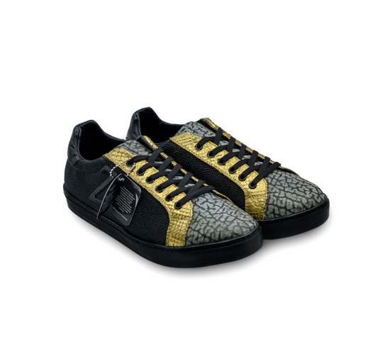 TENIS SNEAKERS DE PITÓN DORADO, ELEFANTE Y MANTARRAYA - HAG768H