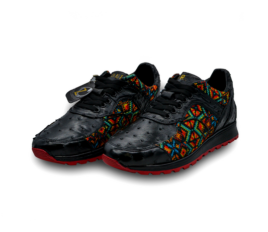 TENIS SNEAKERS NEGROS EN PIEL EXÓTICA DE AVESTRUZ - ADS560E