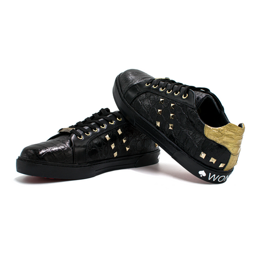 TENIS SNEAKERS COMPLETAMENTE EN PIEL GENUINA DE COCODRILO CON ESTOPEROLES Y PLASTISOL PERSONALIZADO - EOI398W