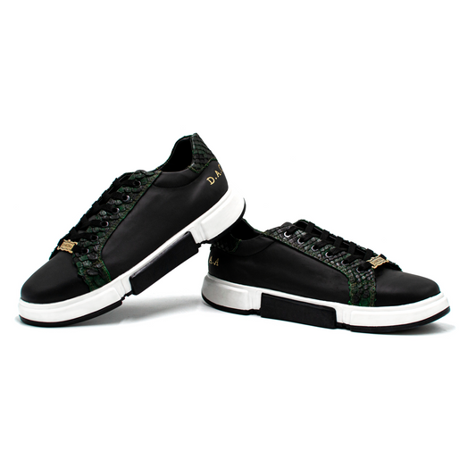 TENIS SNEAKERS EN PIEL GENUINA DE BECERRO ITALIANO CON PITÓN VERDE - WOI812K