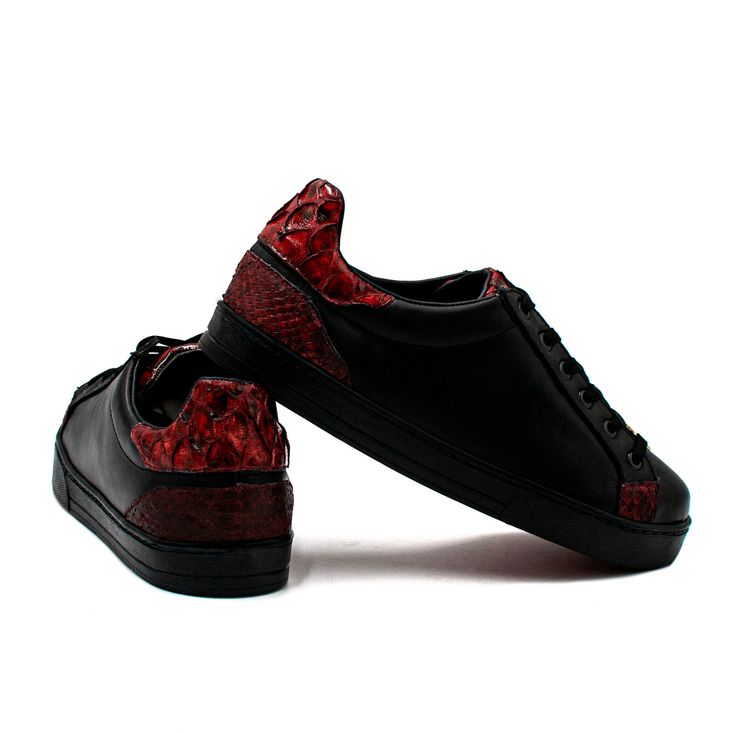 TENIS SNEAKERS EN PIEL GENUINA DE BECERRO ITALIANO CON PITÓN ROJO - LKO930I