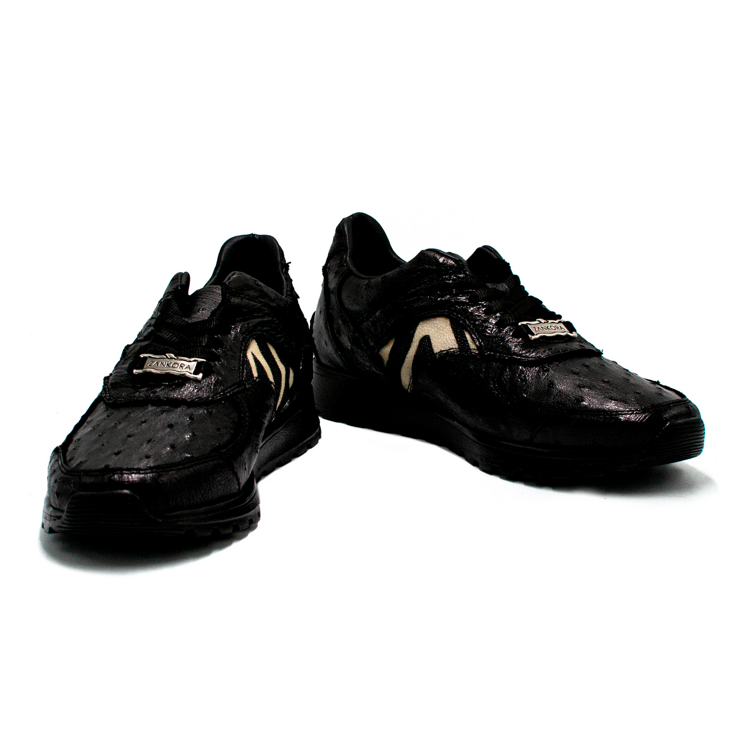 TENIS SNEAKERS EN PIEL GENUINA DE AVESTRUZ CON LATERALES DE MANTARRAYA CEBRA - FTI340O