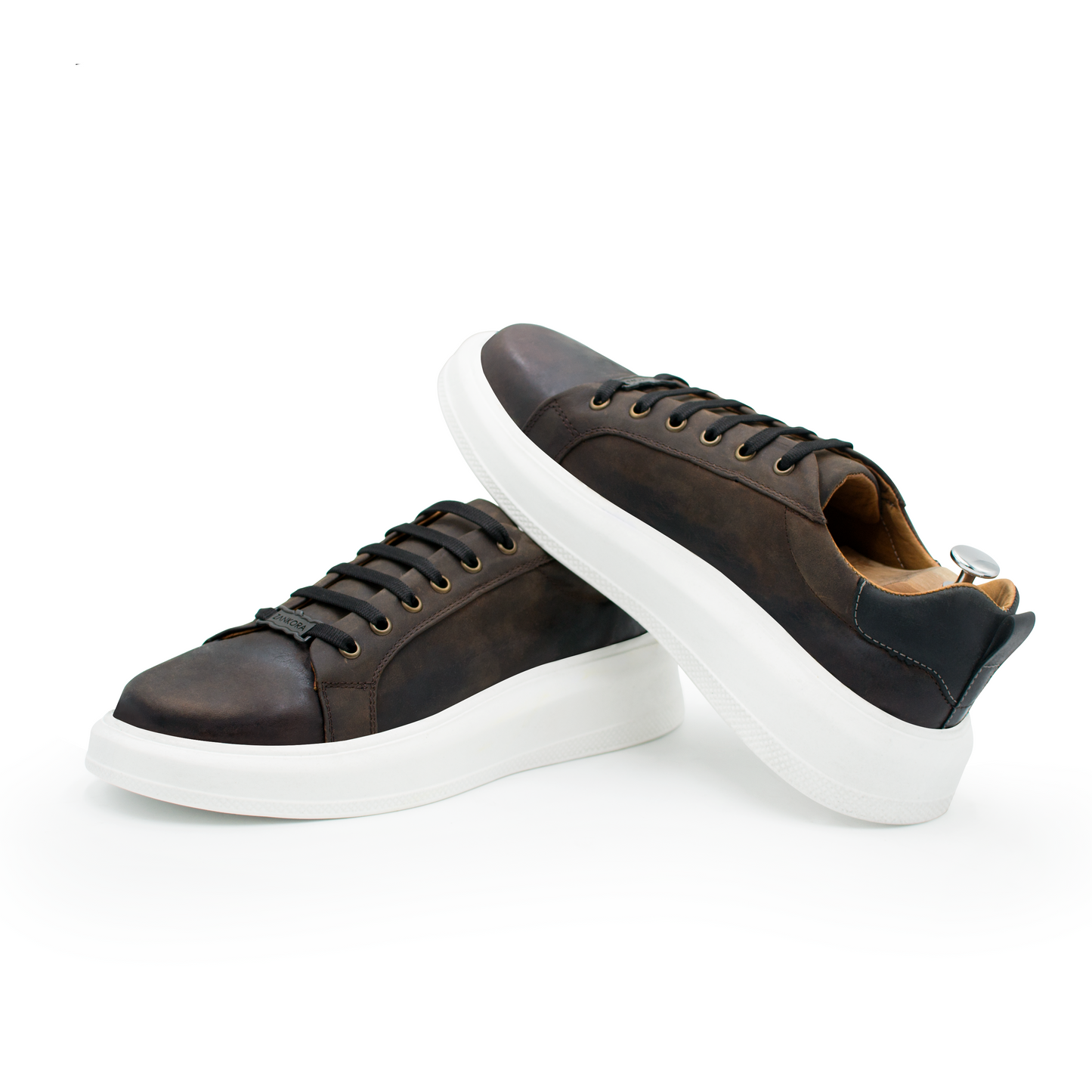 TENIS SNEAKERS EN PIEL CABRA ACABADO GRASSO COLOR CHOCOLATE - KJI988K