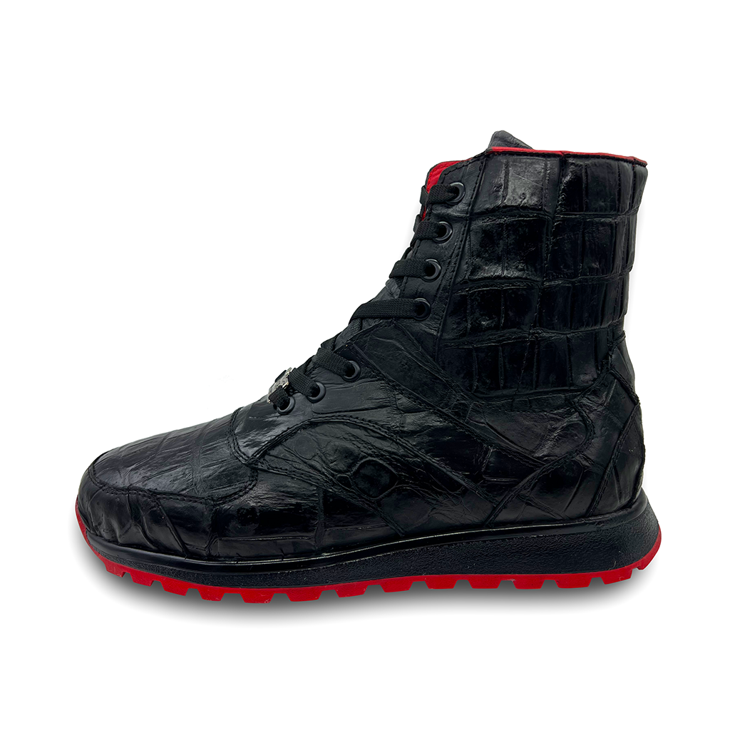 TENIS BOTITA NEGROS COMPLETAMENTE EN PIEL GENUINA DE COCODRILO - HJA879I