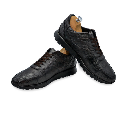 TENIS SNEAKERS NEGROS COMPLETAMENTE DE COCODRILO - AGH879J