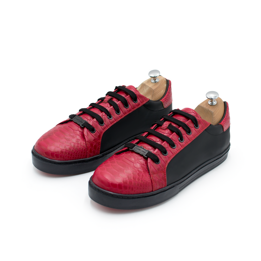 TENIS SNEAKERS EN PIEL GENUINA GRABADO DE PITÓN CON CABRA - LKO920O
