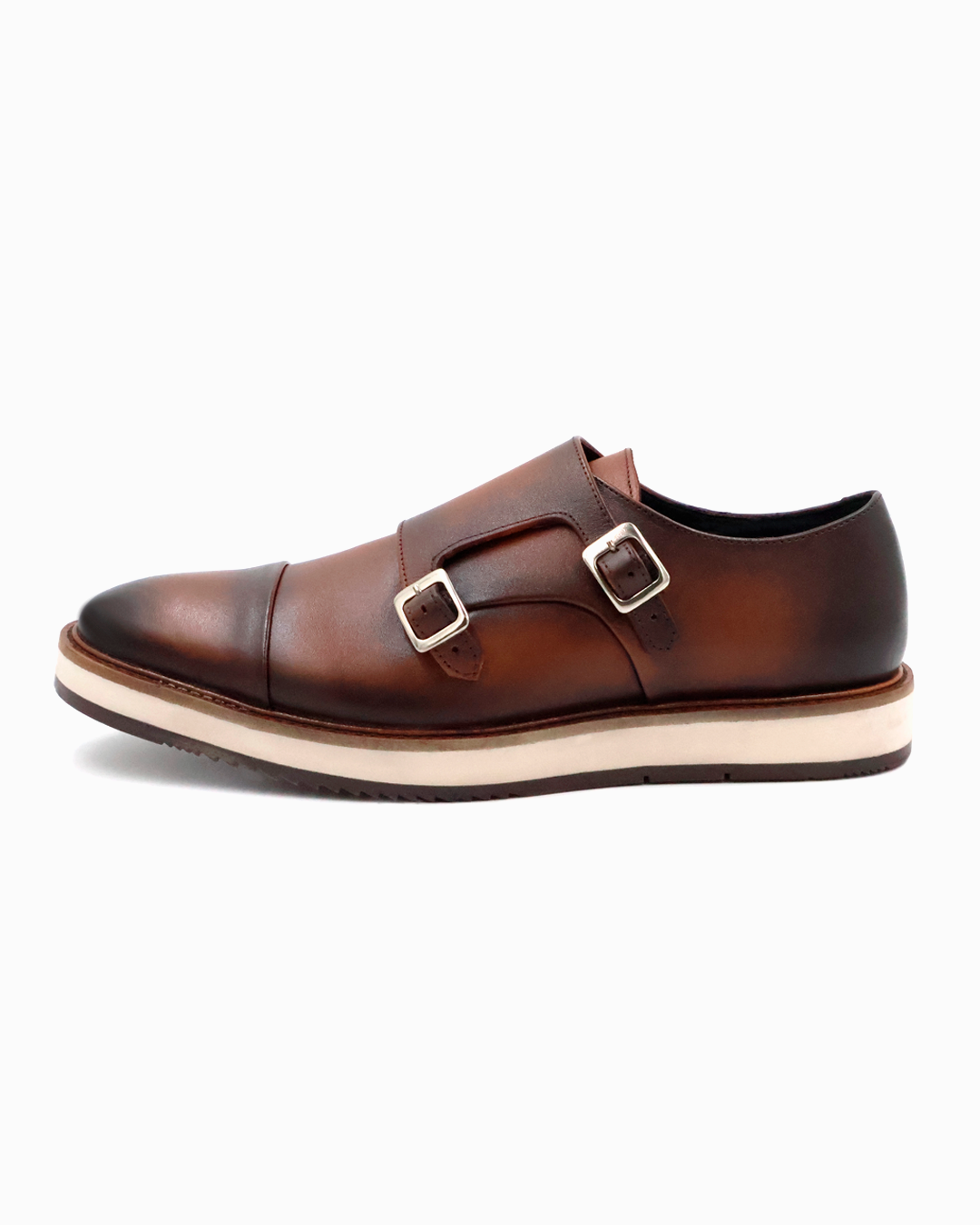 ZAPATO CASUAL CAFÉ CON BROCHE METÁLICO EN PIEL DE BECERRO Y TERNERA PARA HOMBRE