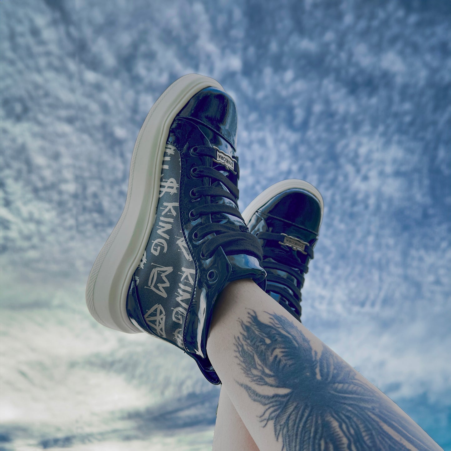 TENIS BOTIN DE PIEL CHAROL CON LATERALES "KING" - CH08GLK