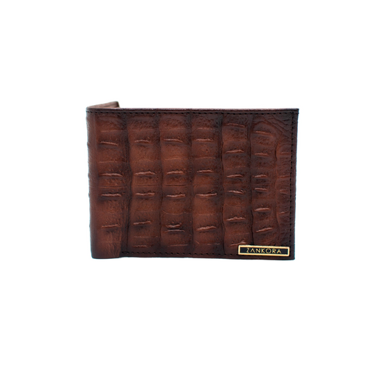 CARTERA EN PIEL DE RES GRABADA EN LOMO DE COCODRILO - KOP239