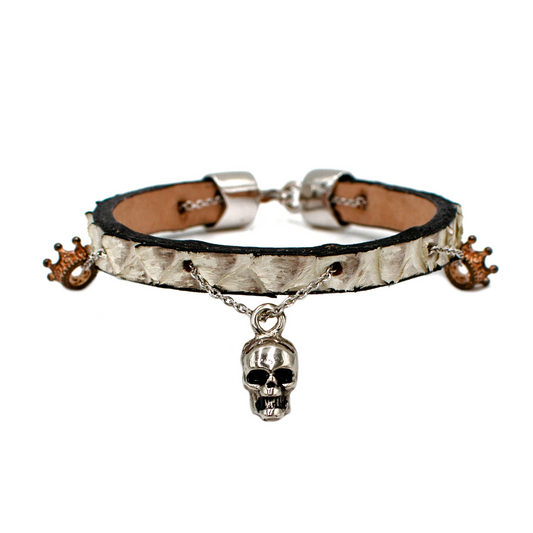 PULSERA EN PIEL EXÓTICA DE PITÓN CON GARGANTILLA (CALAVERA)- JOI903