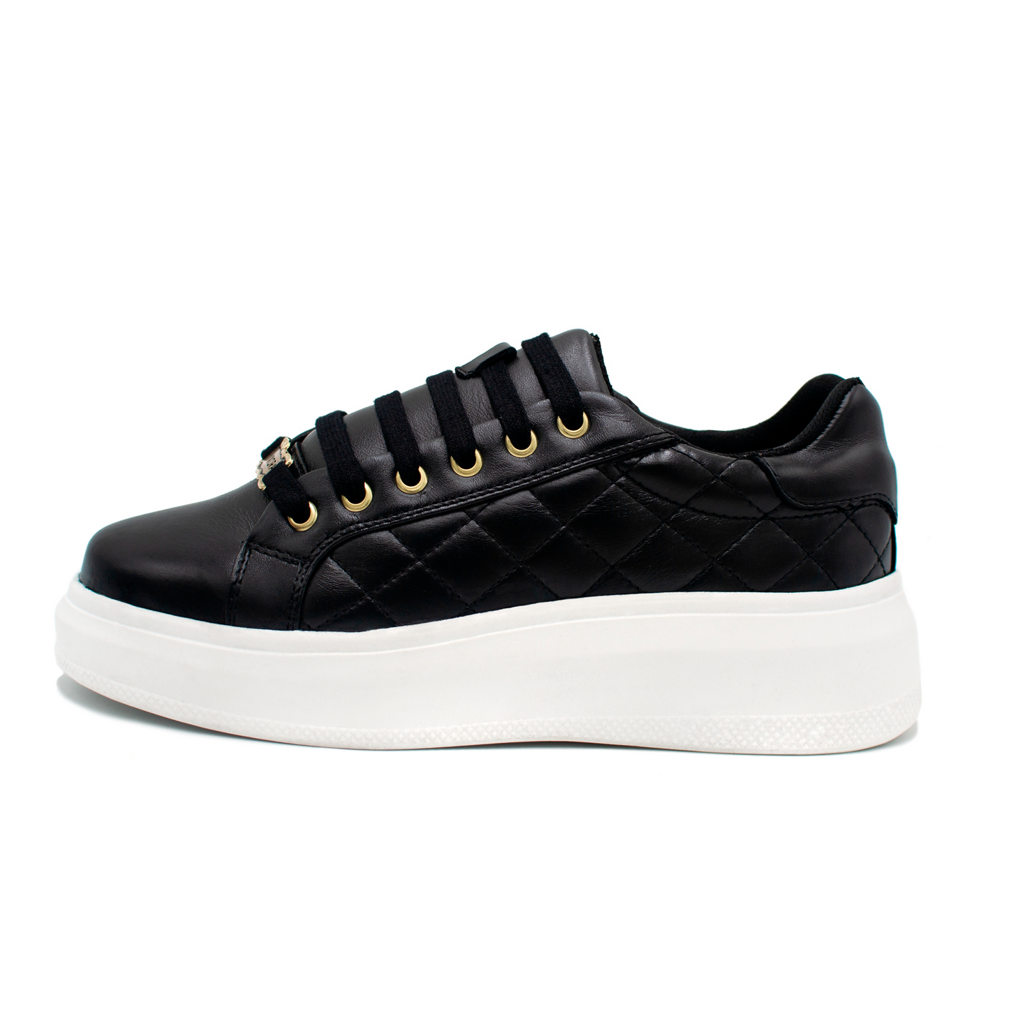 TENIS SNEAKERS CAPITONADO BLANCO/ NEGRO EN PIEL GENUINA DE BECERRO - KOW902O