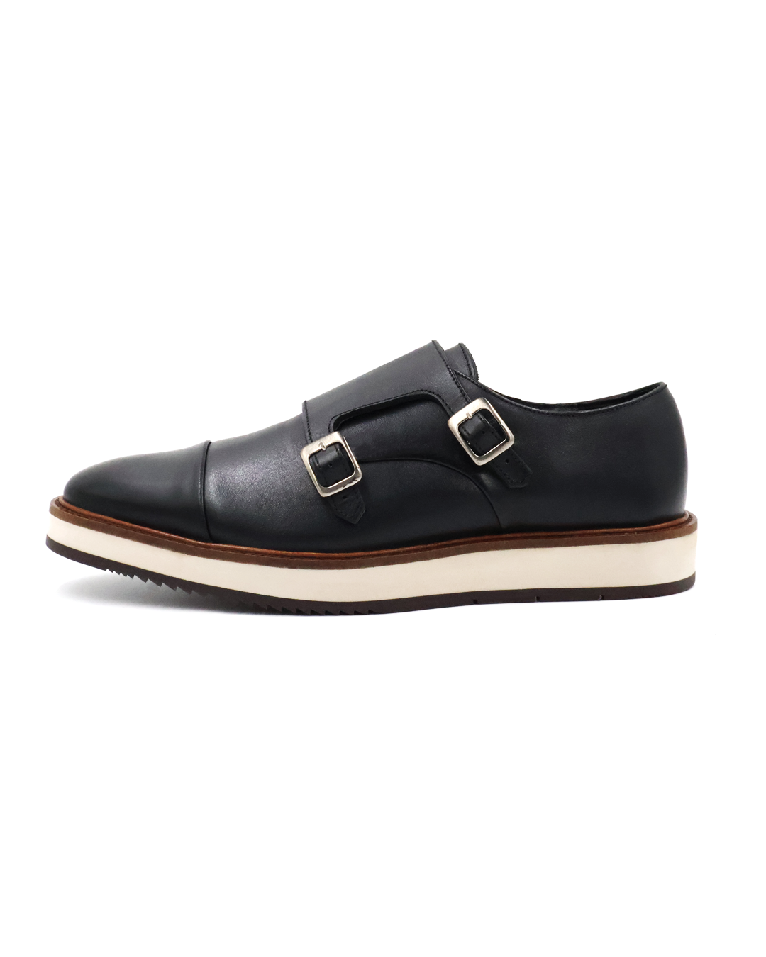 ZAPATO CASUAL NEGRO CON BROCHE METÁLICO EN PIEL BECERRO Y TERNERA PARA HOMBRE