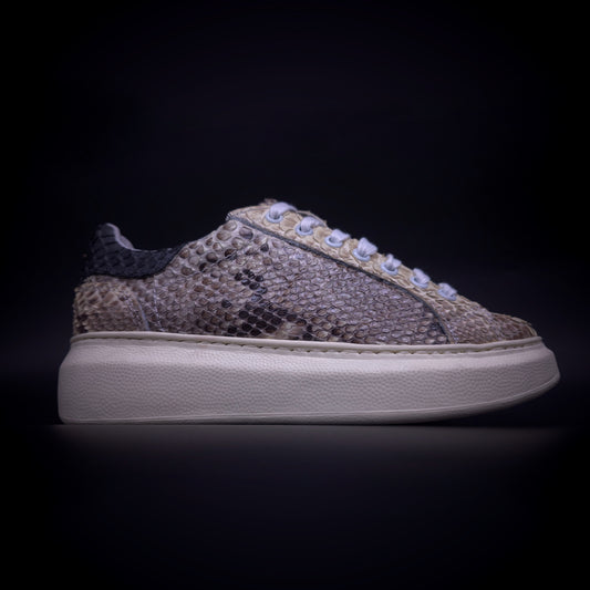 TENIS SNEAKERS PARA DAMA / SUELA TIPO PLATAFORMA MOD. ARIA NATURAL – COMPLETAMENTE DE SERPIENTE PITÓN - DMN936F