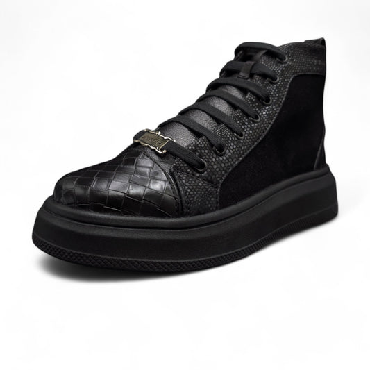 TENIS SNEAKERS TIPO BOTIN TRENZADO MISFIT NEGRO - ALXMS927G