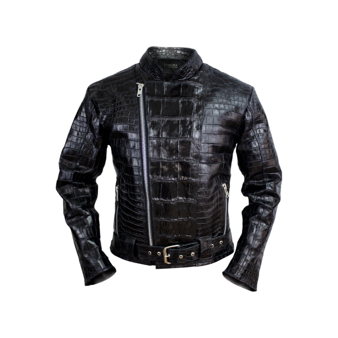 CHAMARRA BIKER PARA CABALLERO EN PIEL EXÓTICA DE COCODRILO - CMN46F