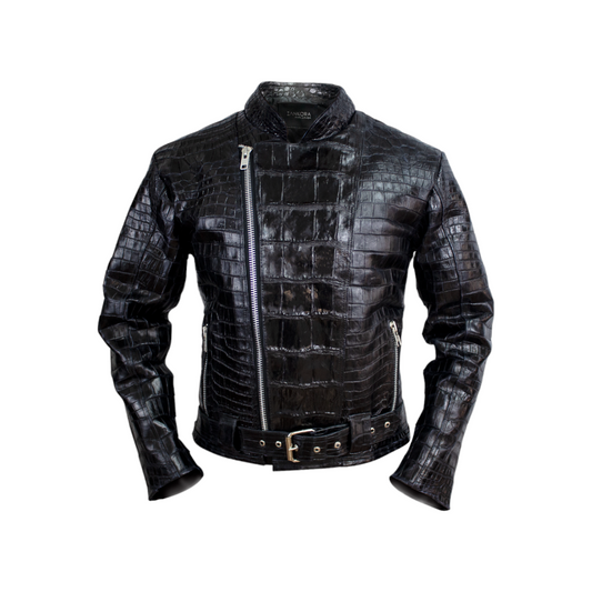 CHAMARRA BIKER PARA CABALLERO EN PIEL EXÓTICA DE COCODRILO - CMN46F