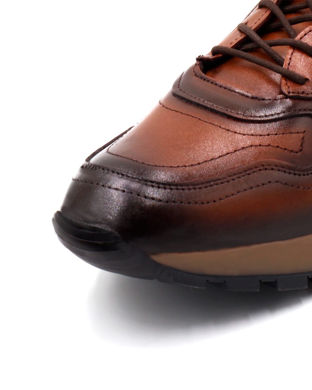 TENIS SNEAKER CAFÉS SOMBREADO A MANO EN PIEL DE BECERRO Y TERNERA