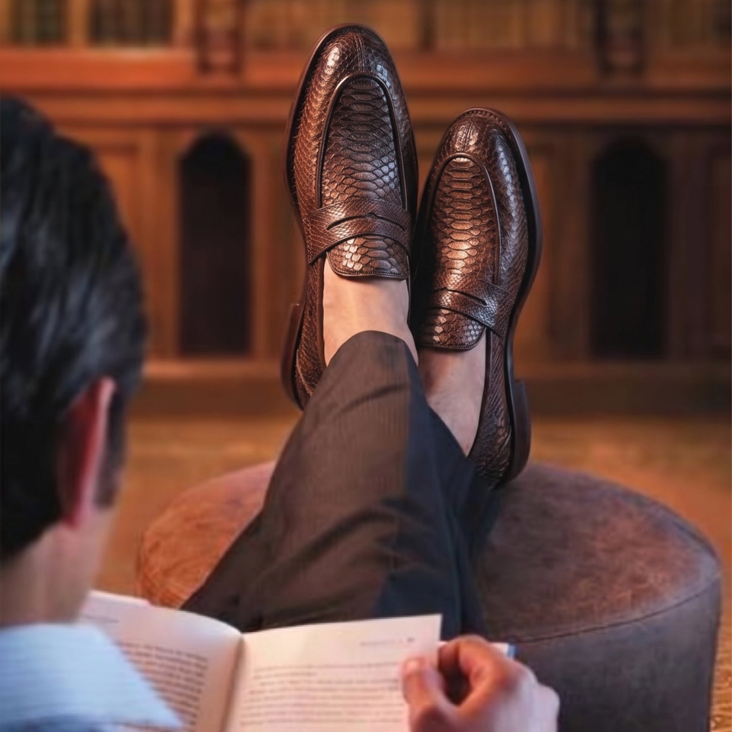 ZAPATO MOCASIN PENNY HERITAGE – ACABADO ESPRESSO SFUMATO - SERPIENTE PITÓN - GOODYEAR WELT - STG03RG