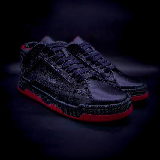 TENIS SNEAKERS TIPO BOTIN URBANO ARIES STEALTH – BORREGO PELIBUEY & COCODRILO GENUINO - BHT974R