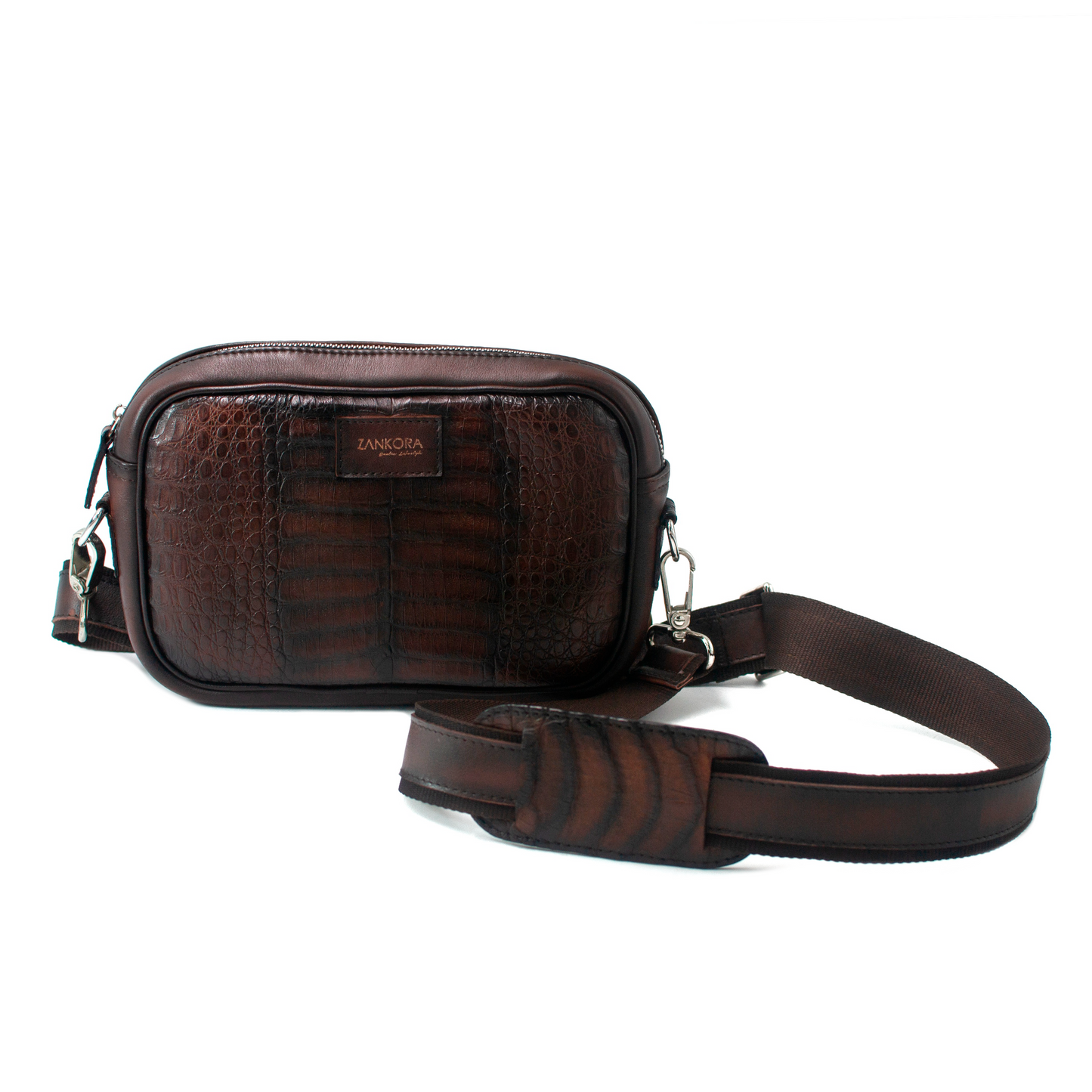 BANDOLERA EN PIEL EXÓTICA EN PANZA DE CAIMÁN CON HOMBRERA DE COCODRILO - JOD203