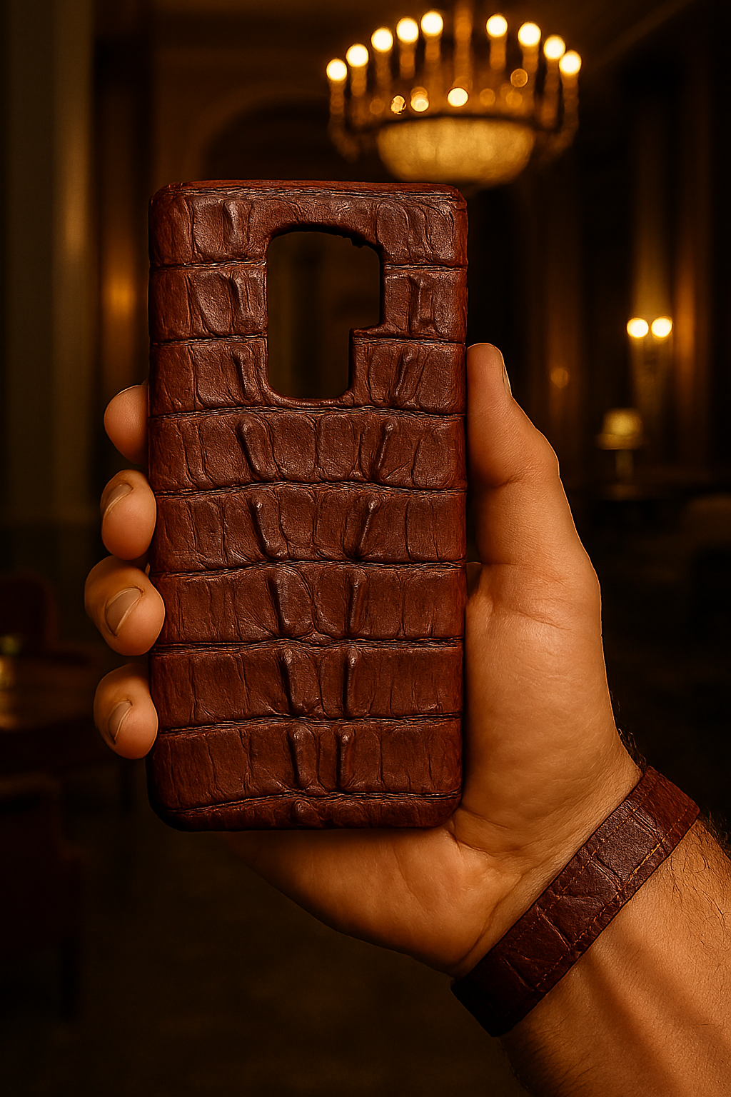 FUNDA / CASE / CARCASA PARA CELULAR EN PIEL / CUERO EXÓTIC DE COLA DE COCODRILO COLOR AZUL CIELO  - CLA841F