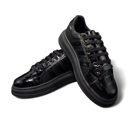 TENIS SNEAKERS ZANKORA NEGROS CHAROL COCODRILO HOMBRE URBANO UNISEX CÓMODOS ELEGANTES URBAN CASUAL - CCH83TG