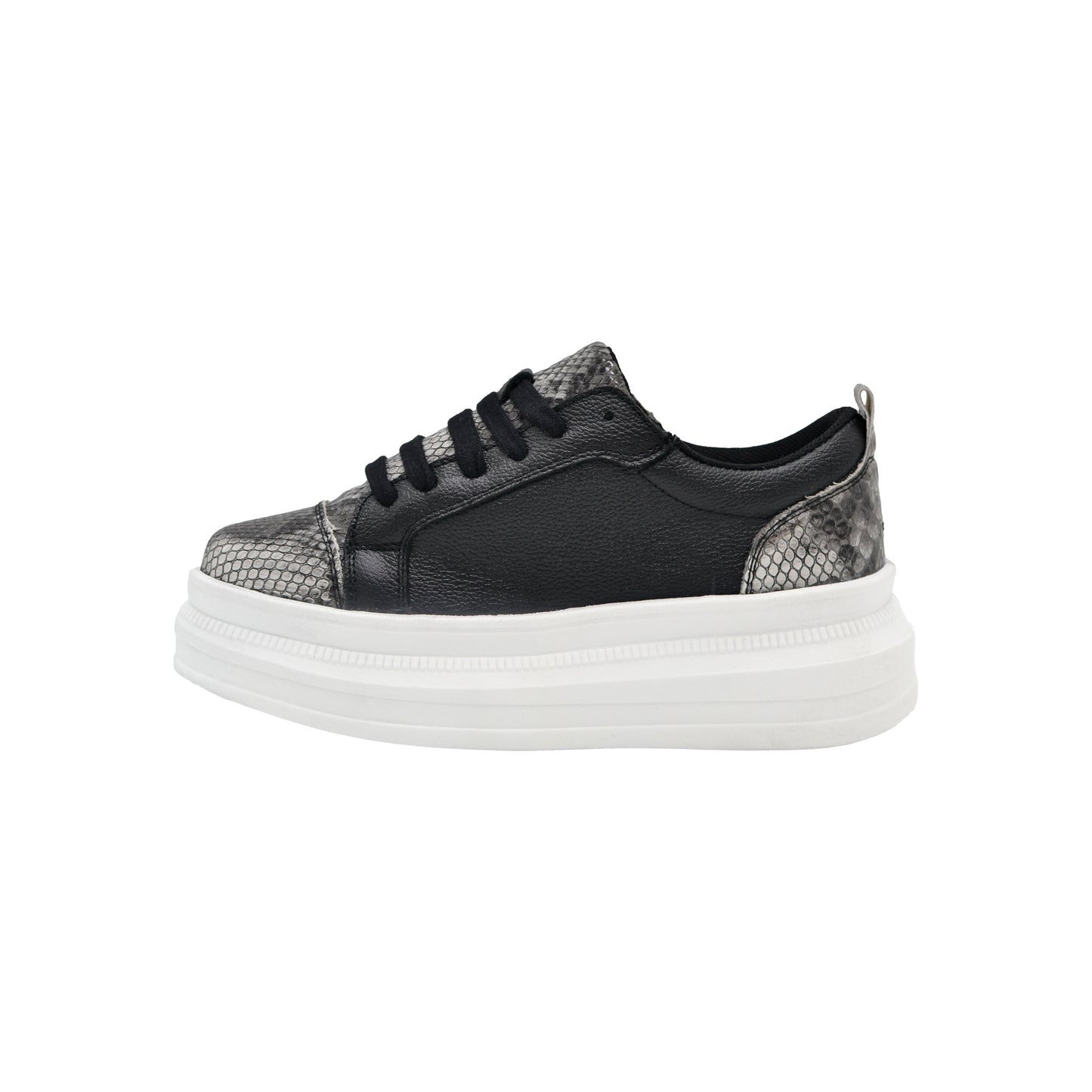 TENIS SNEAKERS EN PIEL GENUINA DE BECERRO CON SNAKE NEGRO - MSK979G