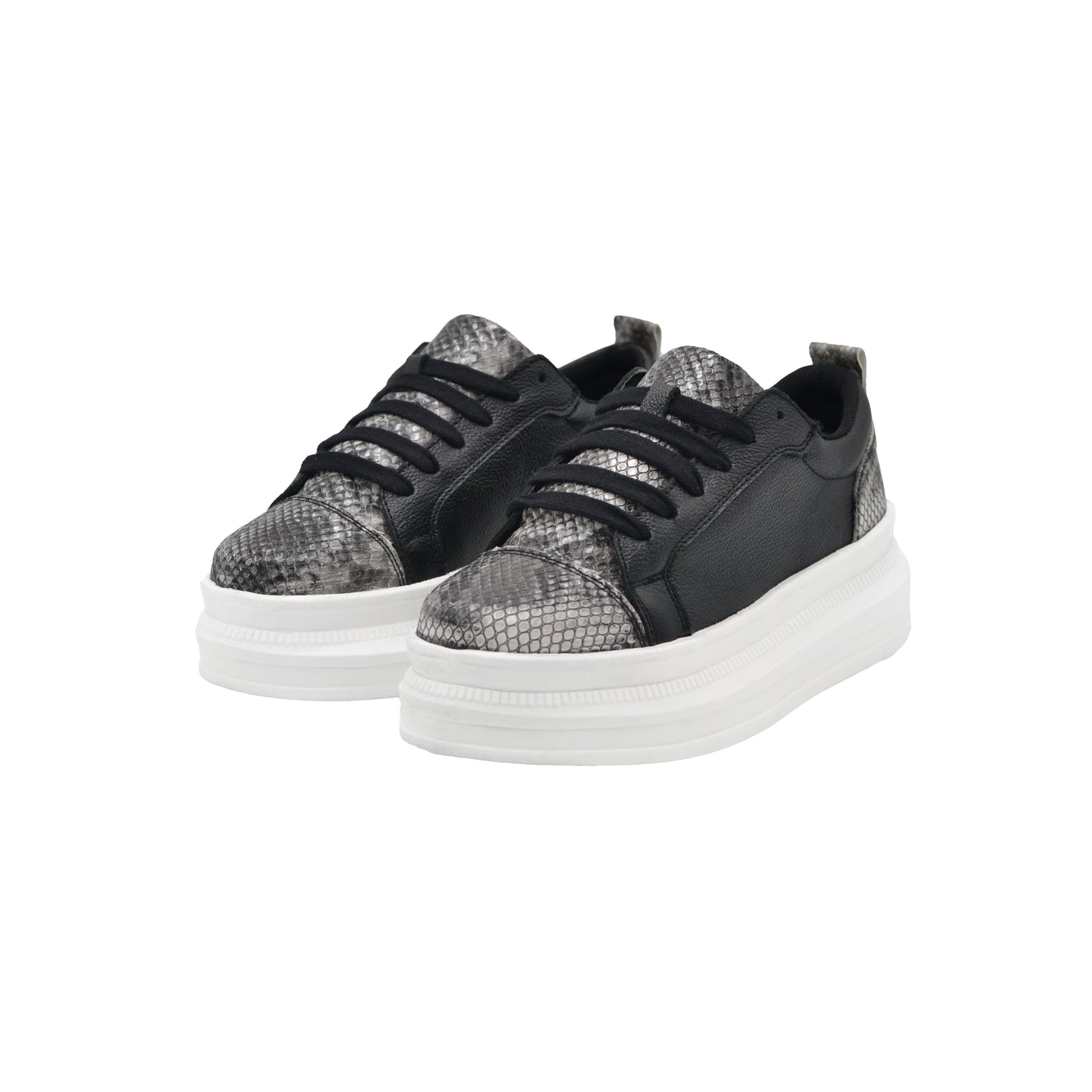 TENIS SNEAKERS EN PIEL GENUINA DE BECERRO CON SNAKE NEGRO - MSK979G