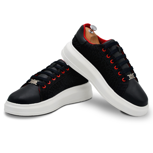 TENIS SNEAKER EN PIEL GENUINA DE CUELLO DE TORO NEGRO CON PIEL DE TERNERA - TND012