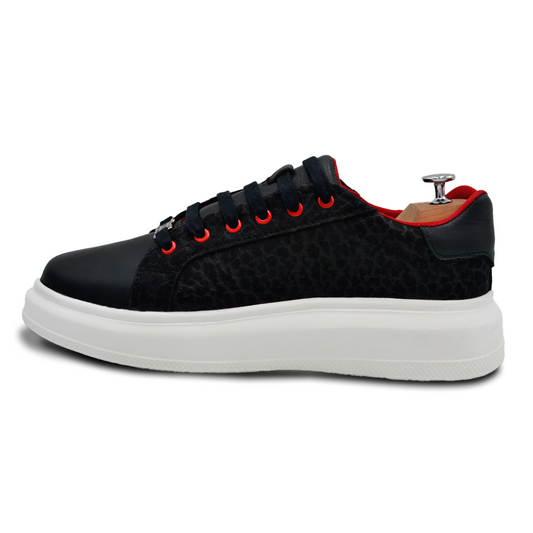 TENIS SNEAKER EN PIEL GENUINA DE CUELLO DE TORO NEGRO CON PIEL DE TERNERA - TND012