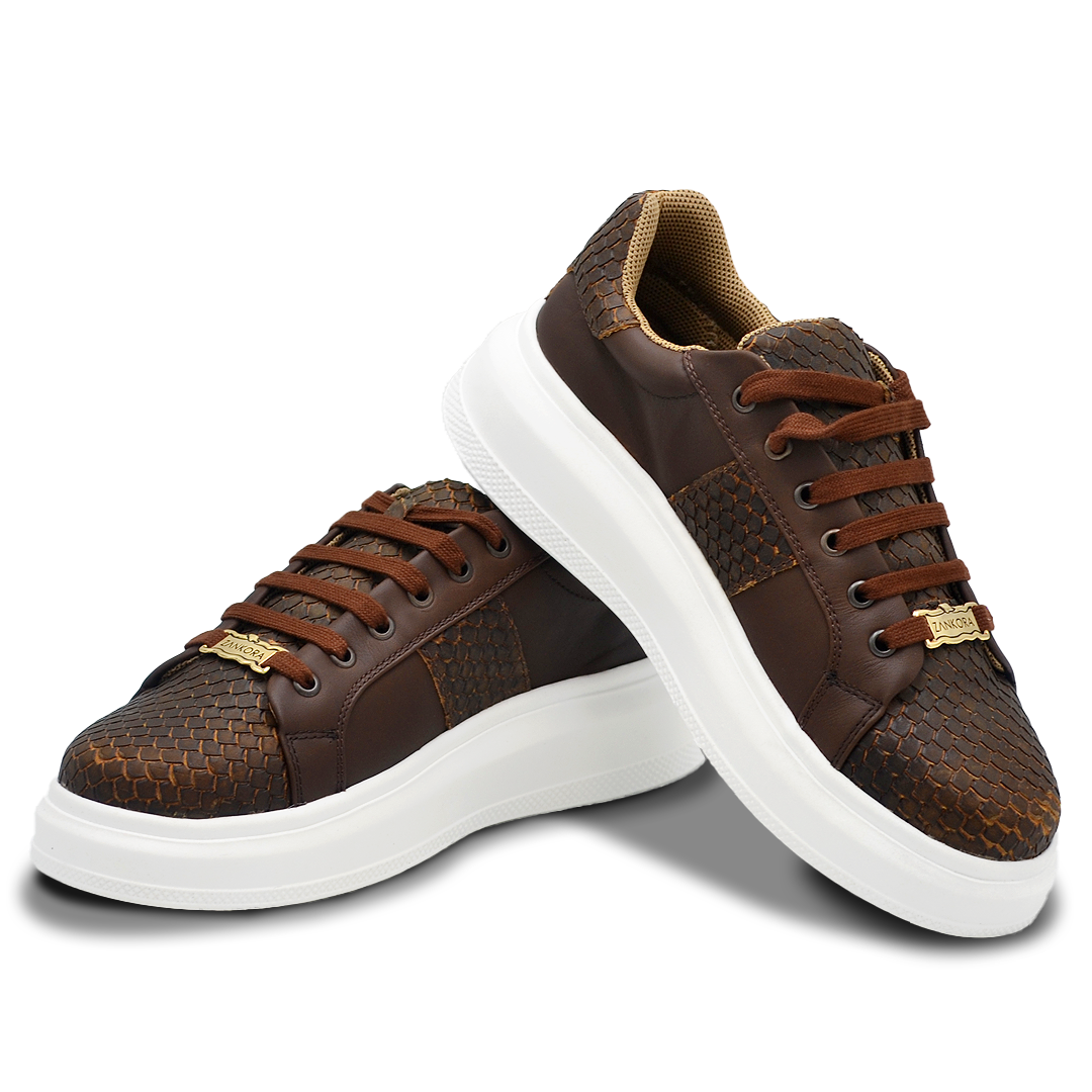 TENIS SNEAKER EN PIEL SEMI - EXÓTICA DE PITÓN FILETEADA CON BECERRO ITALIANO VARIANTE 1 - DOI923